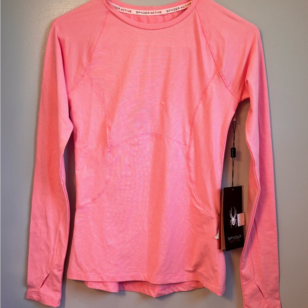 Spider Women’s Long Sleeve Crew Neck Top Pink/white stripped Sz XS NWT. PTP 16” - Picture 1 of 9